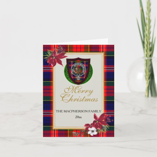 MacPherson Scottish Clan Tartan & Crest Kaart (Voorkant)
