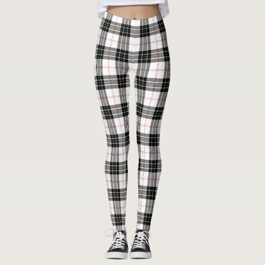 MacPherson tartan zwarte witte vlecht Leggings (Voorkant)