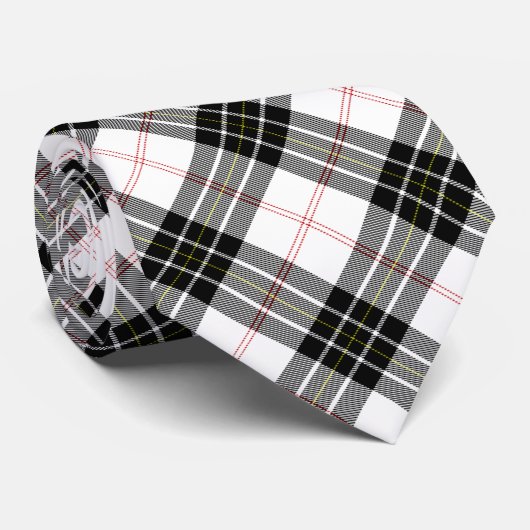 MacPherson tartan zwarte witte vlecht Stropdas (Opgerold)