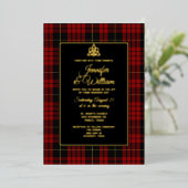MacQueen Clan Tartan Schotse Huwelijk Folie Uitnodiging (Staand Voorkant)
