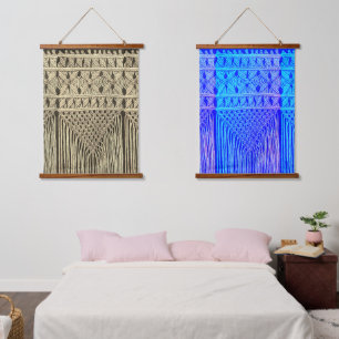  Macramé-look - blauw paars&sepia Hangend Wandkleed