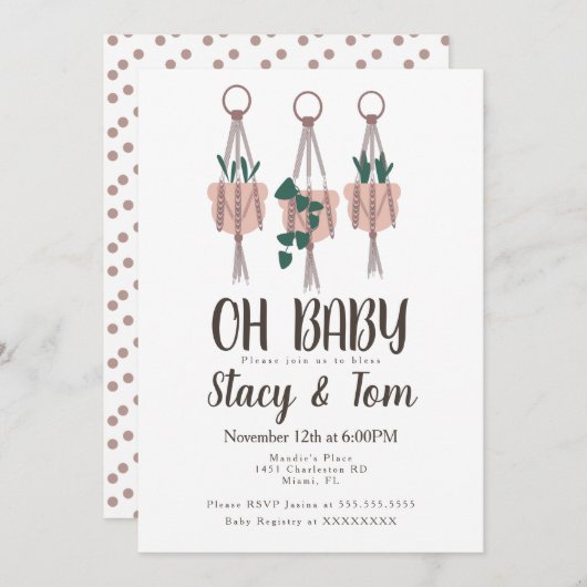 Macrame Plant Hanger Planter Boho Baby shower Kaart (Voorkant / Achterkant)