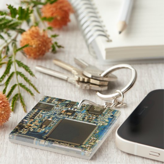 Macro Blau Circuitbord | PCB Foto Sleutelhanger (Voorkant Rechts)