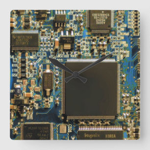 Macro Blau Circuitbord   PCB Foto Vierkante Klok