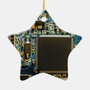 Macro Blauwe Printplaat   PCB Foto Keramisch Ornament