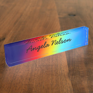 Macro Foto Holografische Regenboog Gradiënt Naam Naambordje