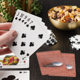 Macro-foto van slak op terracotta pokerkaarten