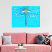 Macro Green Dragonfly op blauwe achtergrond Canvas Afdruk (Insitu (Woonkamer))