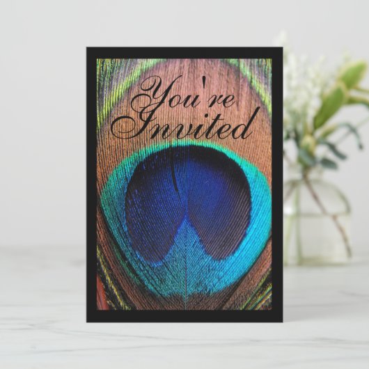 Macro Peacock Feather Rich Blues Invitation (Debout devant)
