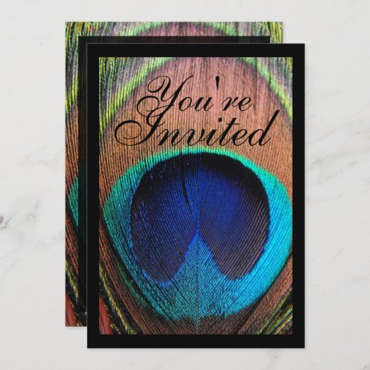 Macro Peacock Feather Rich Blues Invitation (Devant / Derrière)