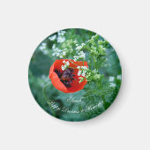 Macro Red Poppy Photo | Custom Name Floral Magnet (Devant)