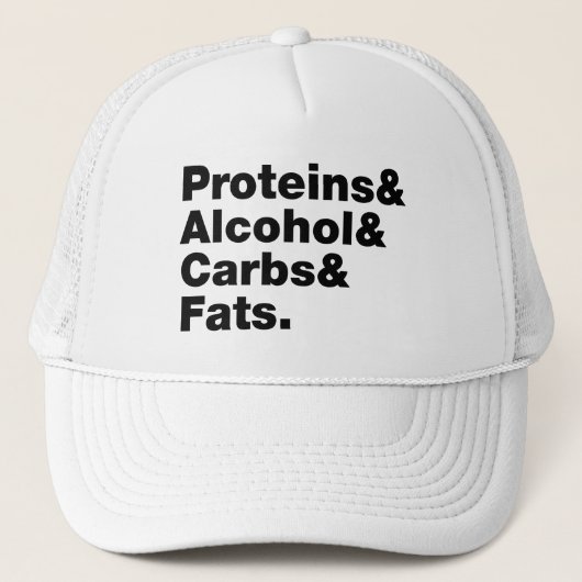 Macronutriënten. Eiwitten & Alcohol & Carbs & Vett Trucker Pet (Voorkant)