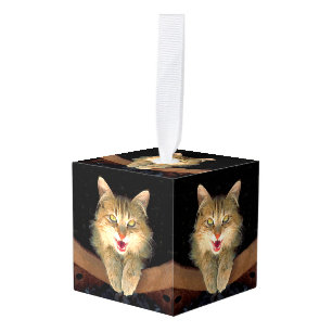 Mad Cat Painting - Cute Original Cat Art Kubus Ornament