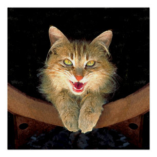 Mad Cat Painting - Cute Original Cat Art Perfect Poster