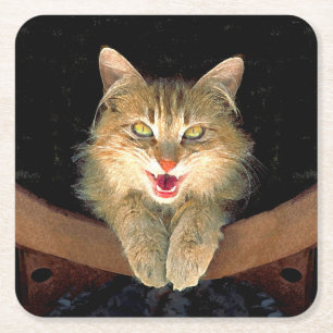 Mad Cat Painting - Cute Original Cat Art Vierkante Kartonnen Onderzetter