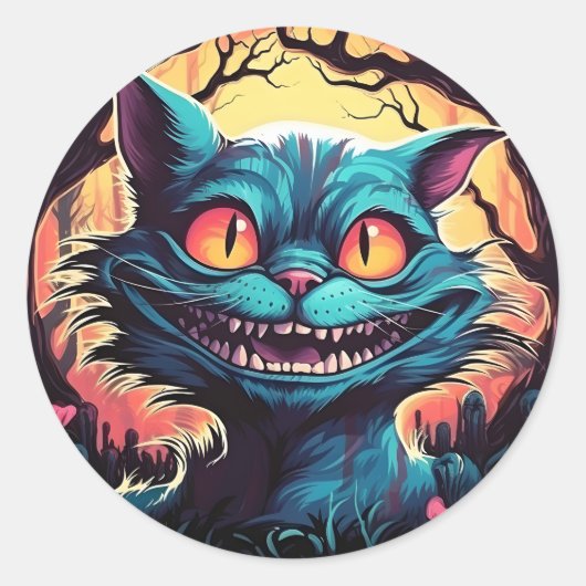 Mad Cheshire Cat Alice in Wonderland Ronde Sticker (Voorkant)