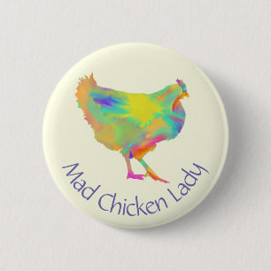 Mad Chicken Lady Funny Colorful Boerderij Animal A Ronde Button 5,7 Cm