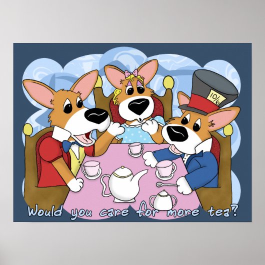 Mad Corgi Tea Party Poster (Voorkant)