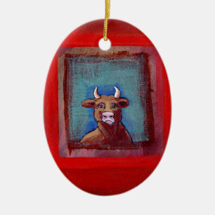 Mad Cow, droevig verontwaardigd, emotioneel leuk A Keramisch Ornament