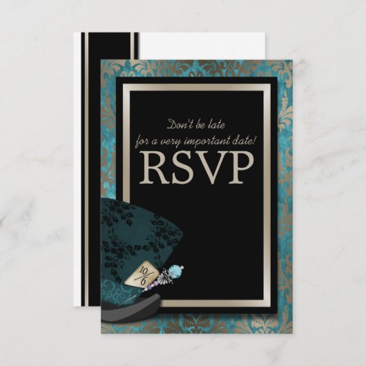 Mad Hatter Alice in Wonderland Wedding RSVP Card (Voorkant / Achterkant)