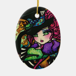 Mad Hatter Alice Wonderland Girl Fantasy Keramisch Ornament