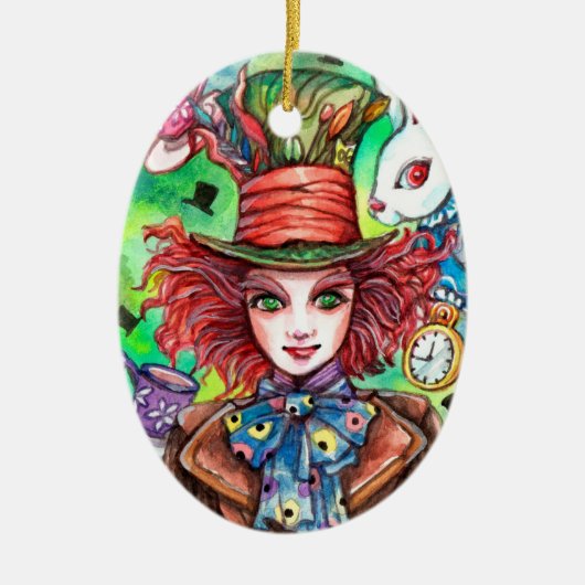 Mad Hatter en konijn Keramisch Ornament (Voorkant)