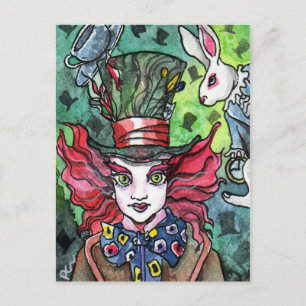 Mad Hatter en wit konijn Briefkaart
