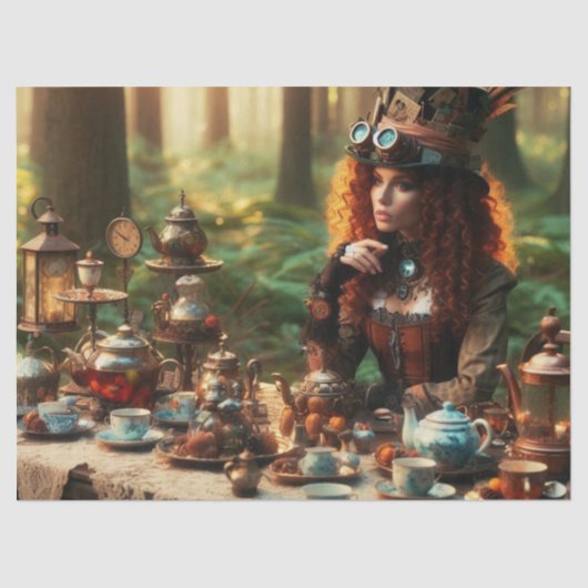Mad Hatter Steampunk  Victoriaans Lady Tissuepapier (Voorkant)