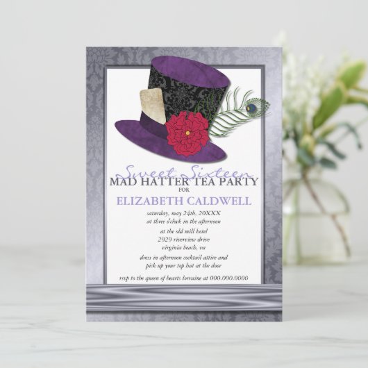 Mad Hatter Sweet 16 Uitnodiging (Staand voorkant)