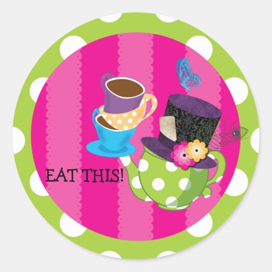 Mad Hatter Tea Party Verjaardag Sticker (Voorkant)
