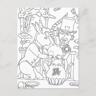 Mad hatter witte konijn deur muis kleurplaat briefkaart