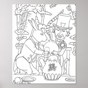 Mad hatter witte konijn deur muis kleurplaat poster