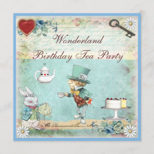 Mad Hatter Wonderland Birthday Tea Party nodigt ui Kaart