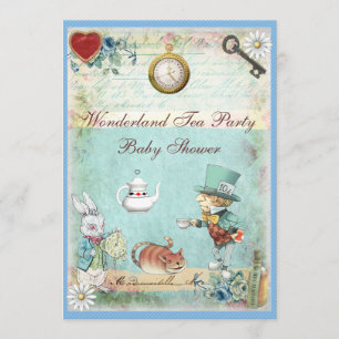 Mad Hatter Wonderland Tea Party Baby shower Kaart
