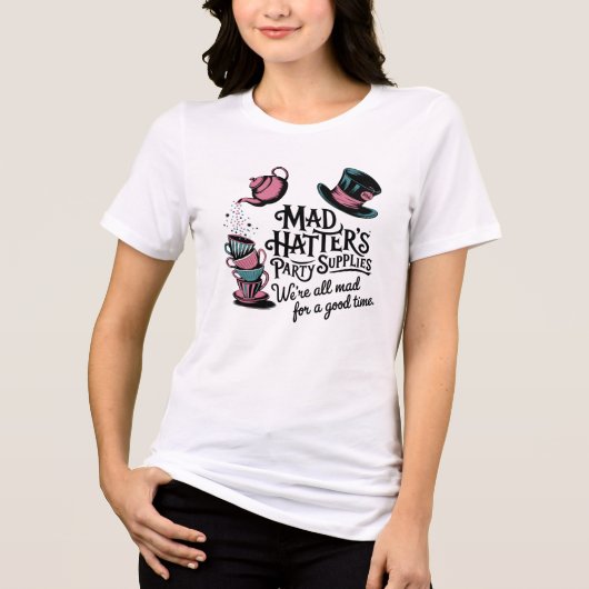 Mad Hatter's Party Levert Retro Kleur Wonderland Tri-Blend Shirt (Voorkant)