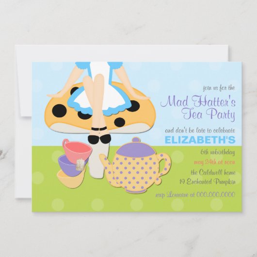 Mad Hatter's Tea Party Birthday Uitnodiging (Voorkant)
