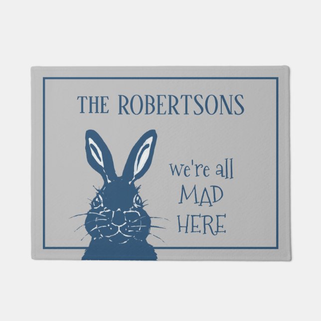 Mad March Hare Rabbit Blue Gray Funny Custom Deurmat (Voorkant)