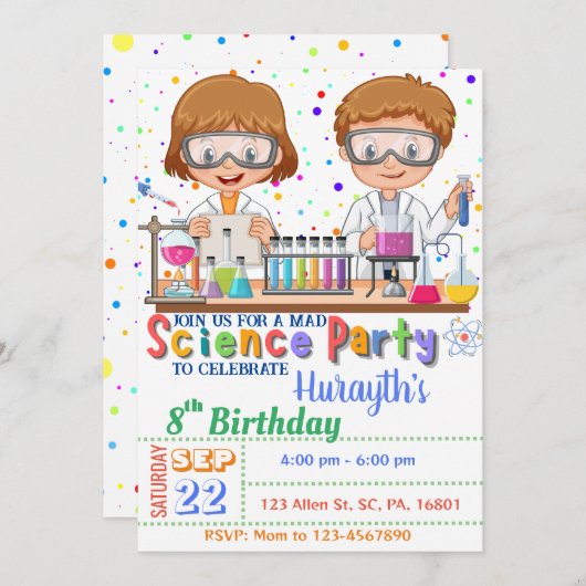 Mad Science Birthday Invitation for Twins Kaart (Voorkant / Achterkant)