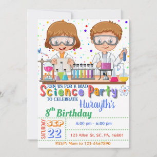 Mad Science Birthday Invitation for Twins Kaart