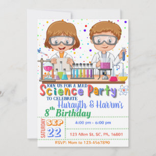 Mad Science Birthday Invitation for Twins Kaart