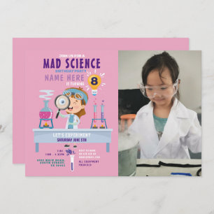 Mad Science Birthday Party Experiment Girls Pink Kaart