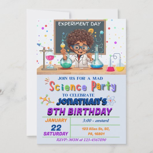 Mad Science Birthday Party Invitation for Boys Kaart (Voorkant)
