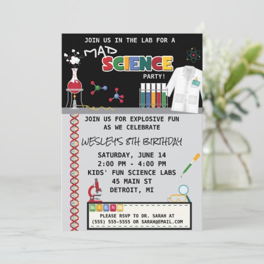 Mad Science Birthday Party Invitation Kaart (Staand voorkant)
