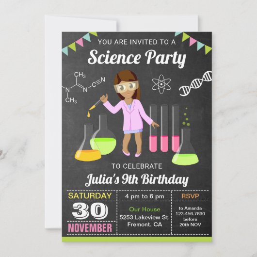 Mad Science Experils Girls Anniversaire Invitation (Devant)