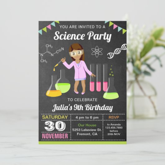Mad Science Experils Girls Anniversaire Invitation (Debout devant)