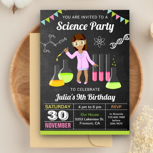 Mad Science Experils Girls Anniversaire Invitation