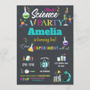 Mad Science Party Birthday Invitation Girl Kaart