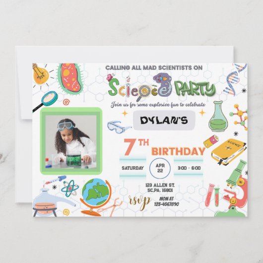 Mad Science Party, scientifique Invitation d'anniv (Devant)