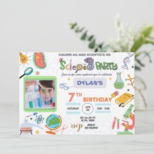 Mad Science Party, Scientist Birthday Invitation Kaart (Staand voorkant)