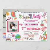 Mad Science Party Uitnodiging voor meisjes (Voorkant / Achterkant)